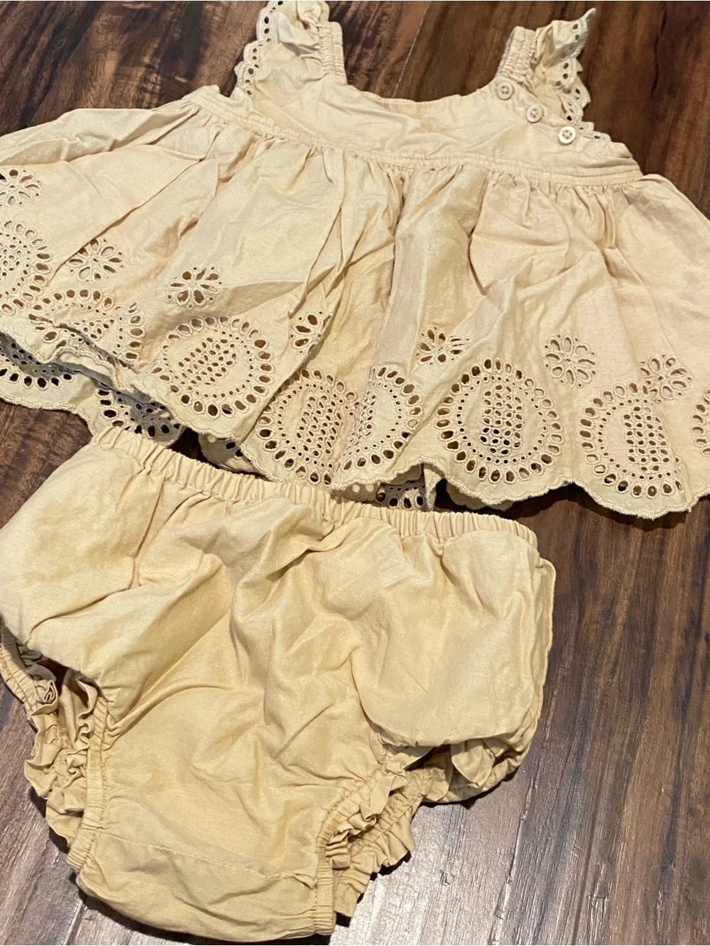baby GAP Beige Eyelet Dress with Matching Diaper Cover